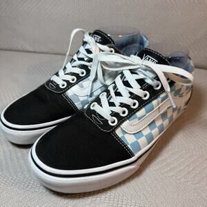 Vans Off The Wall Shoes Old Skool Womens 8 Blue White Checkered Sneakers Y2K